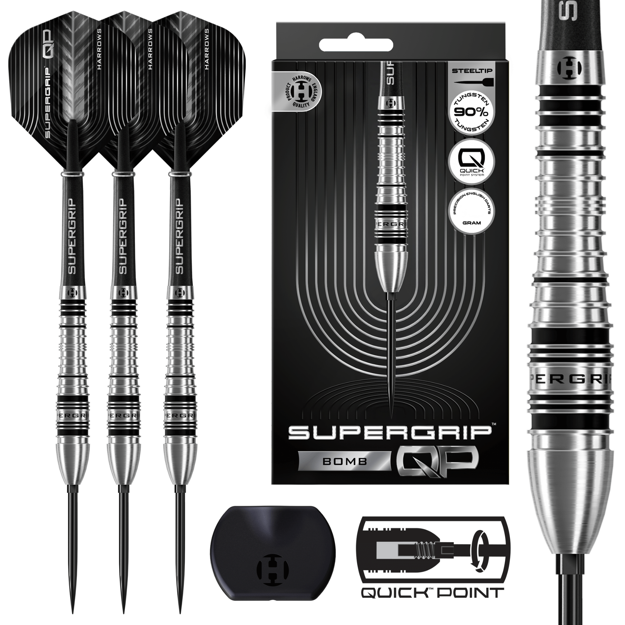 Harrows Supergrip Bomb Quick Point Steeldarts Packungsinhalt
