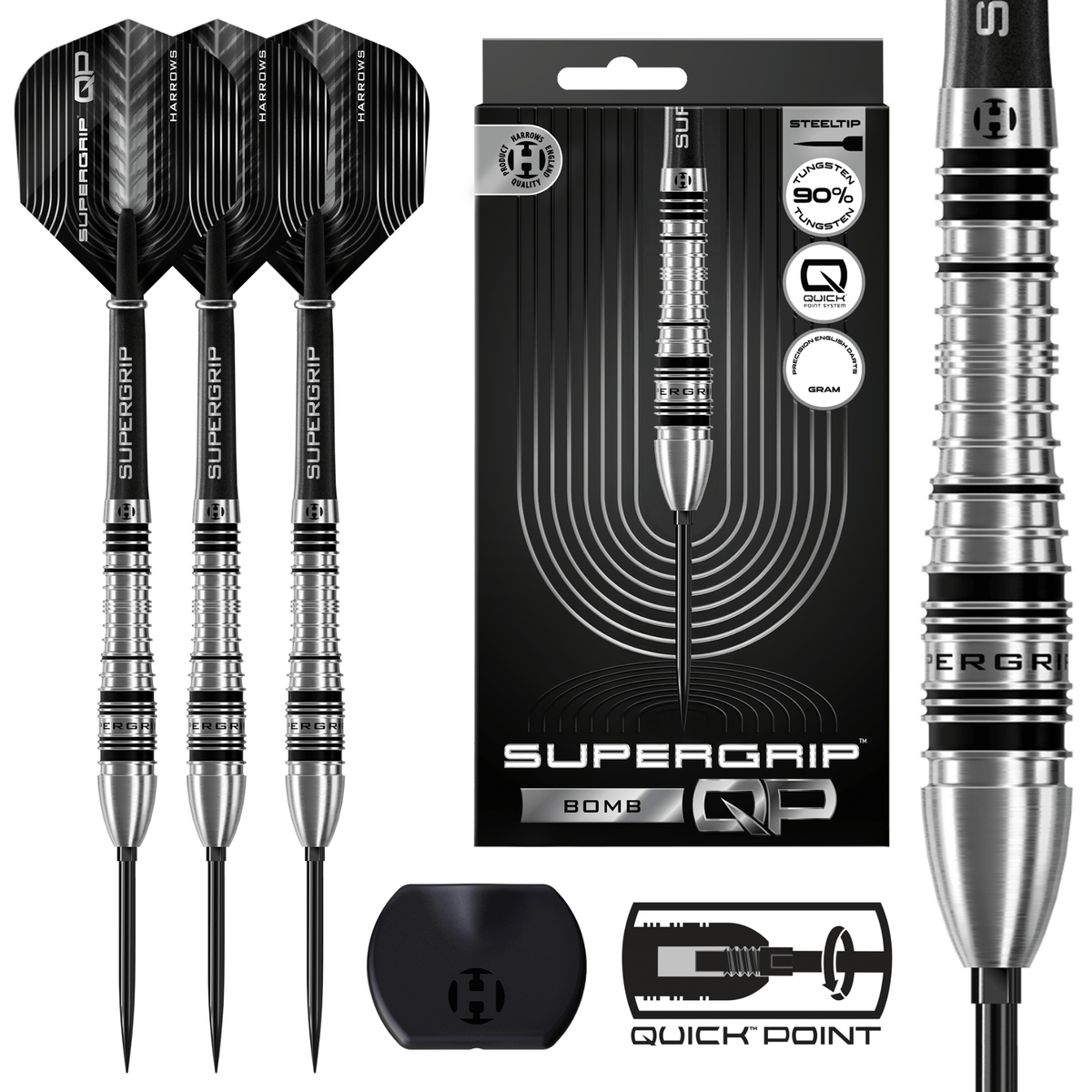 Harrows Supergrip Bomb Quick Point Steeldarts Packungsinhalt