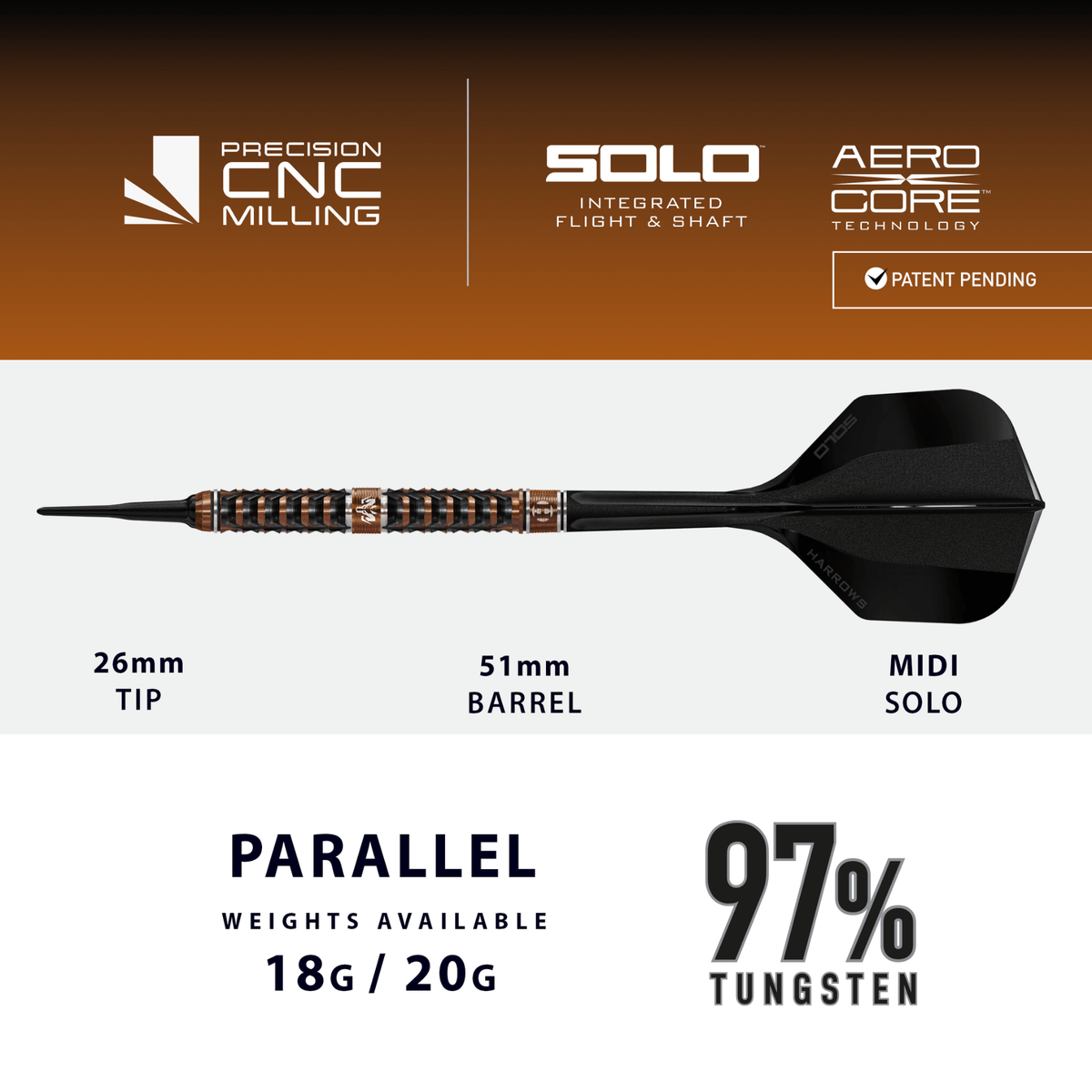 Harrows Wolfram Trinity Softdarts Maße