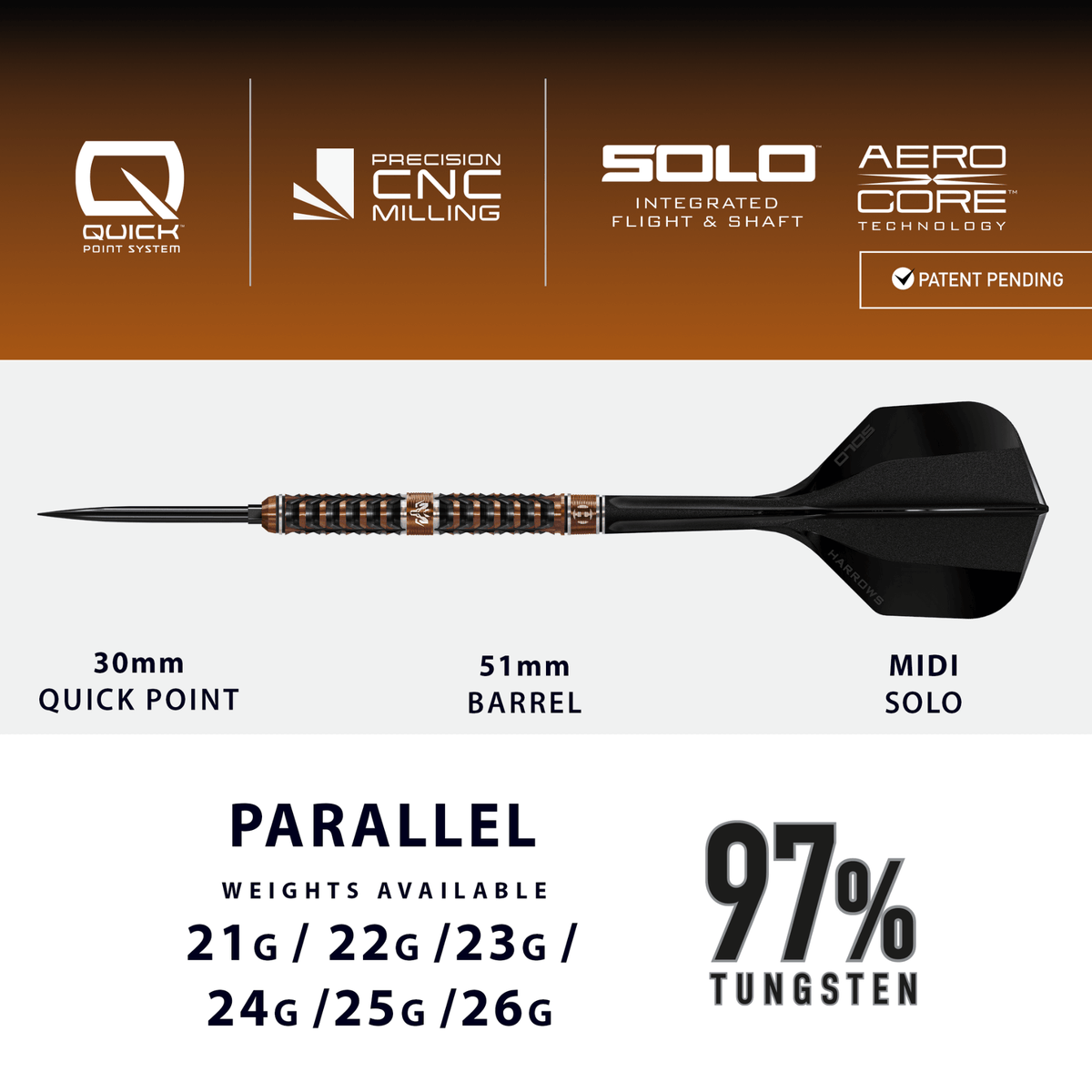 Harrows Wolfram Trinity Steeldarts Maße