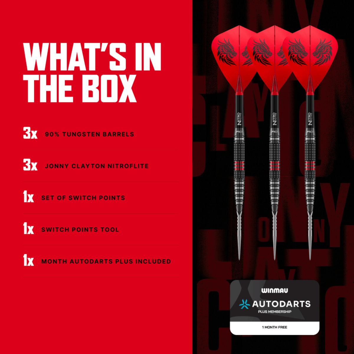 Red Dragon Jonny Clayton PRO Switch Point Steeldarts Packungsinhalt