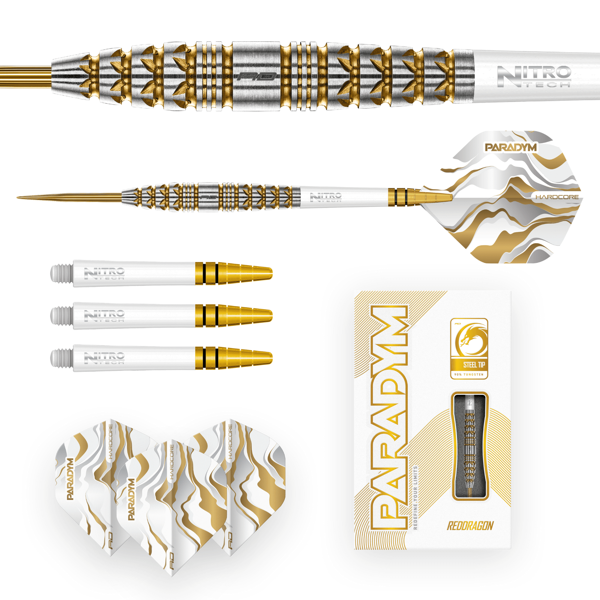 Red Dragon Paradym Gold Torpedo Steeldarts Packungsinhalt