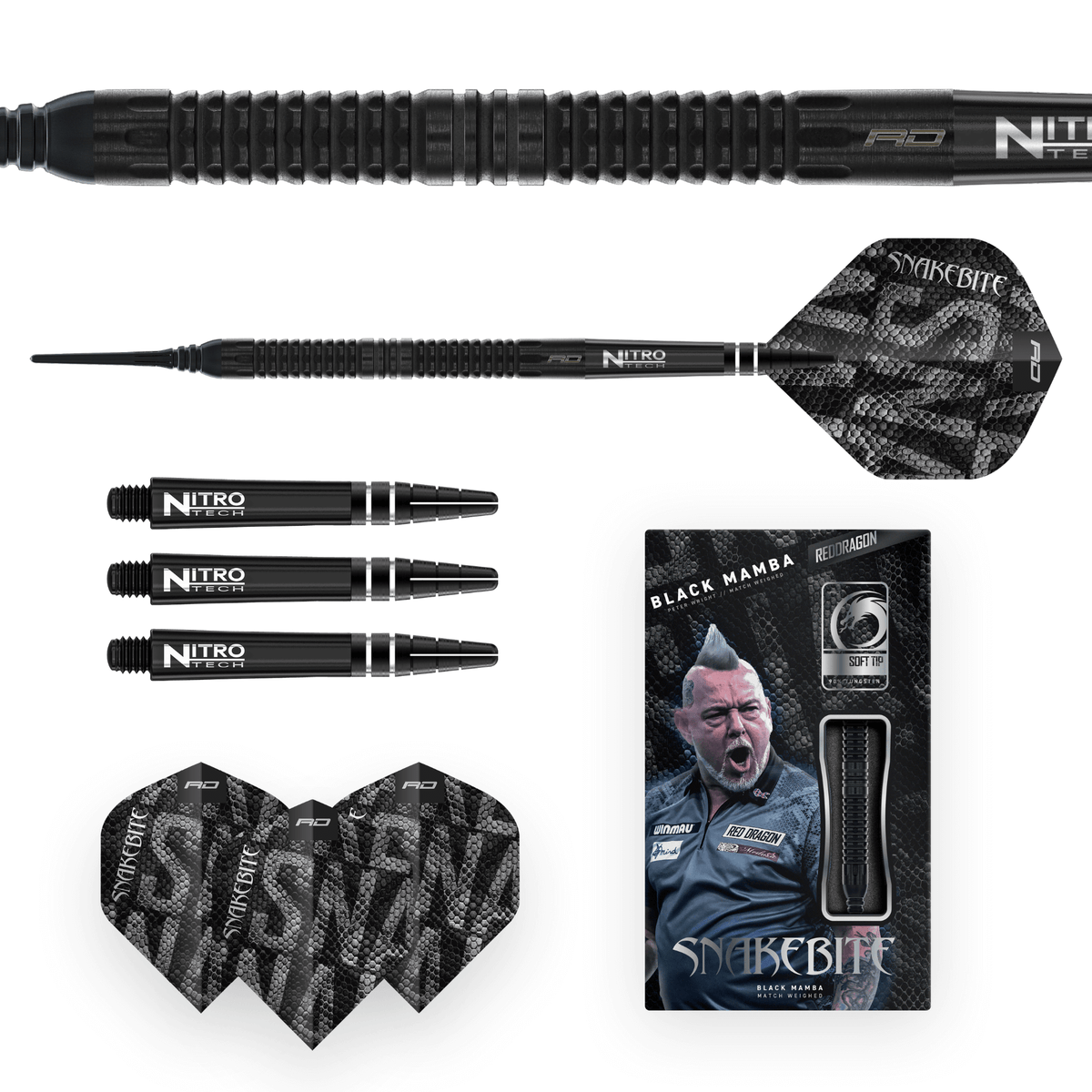 Red Dragon Peter Wright Black Mamba Softdarts Packungsinhalt