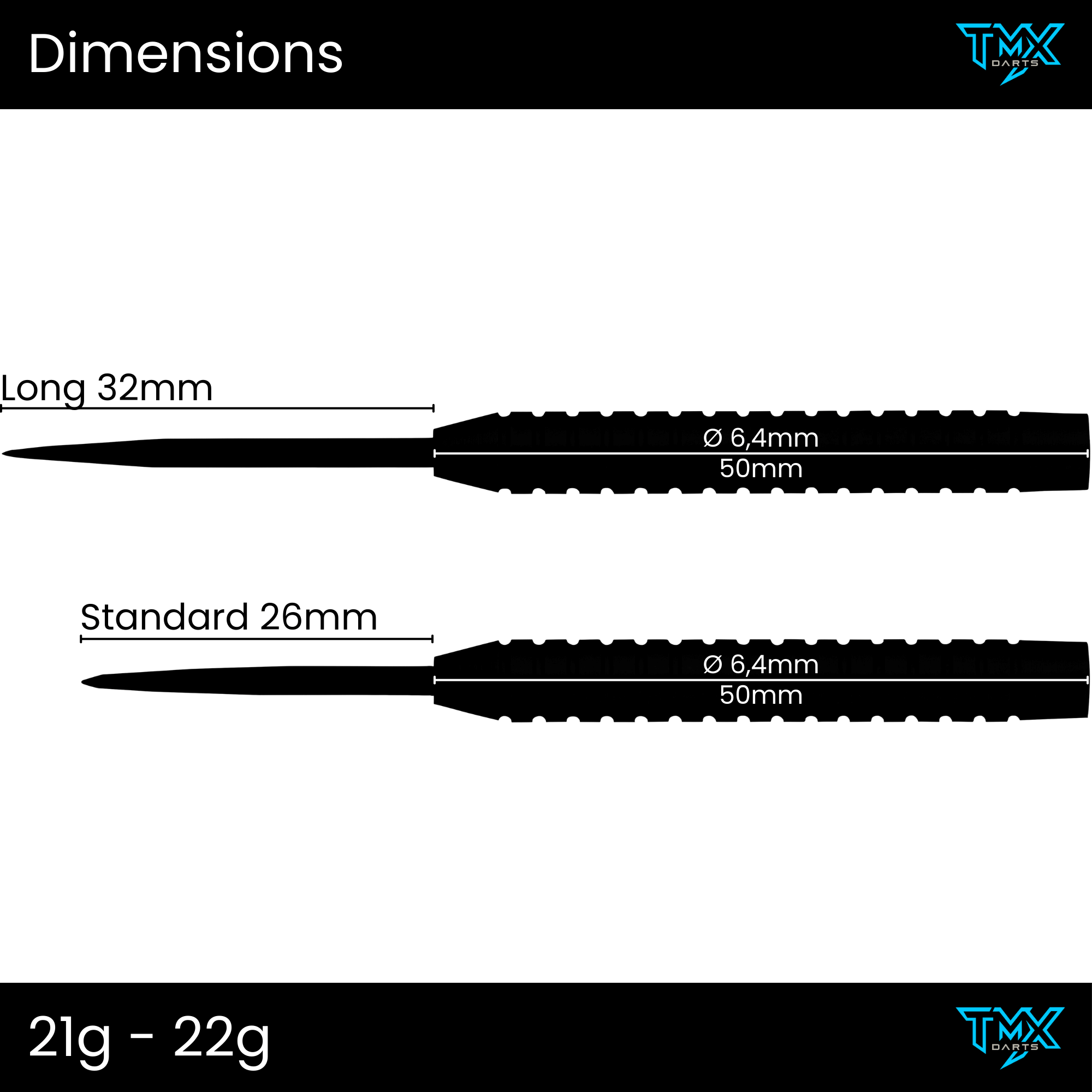 TMX S100 NO.2 Steeltip 21g-22g Dimensions