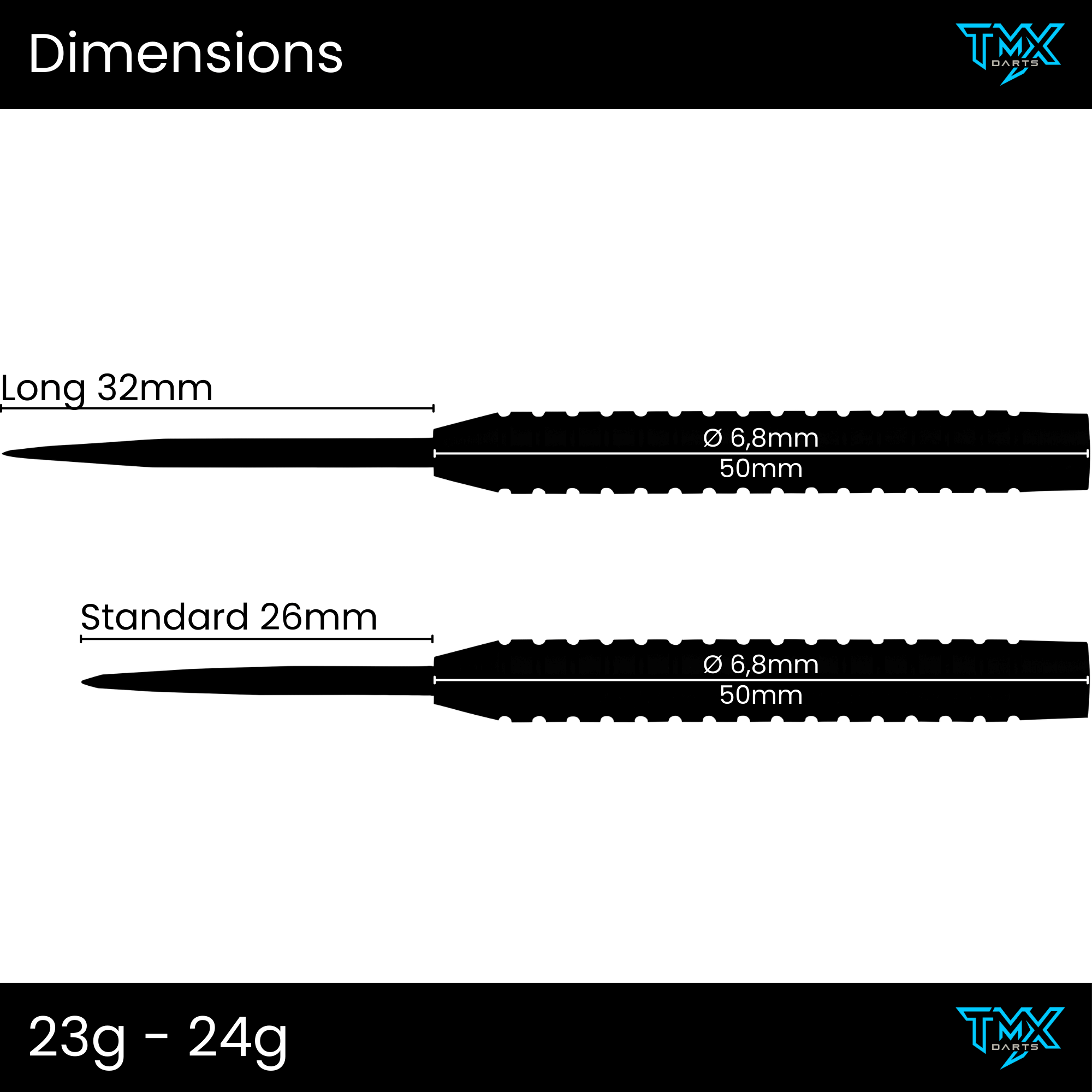 TMX S100 NO.2 Steeltip 23g-24g Dimensions