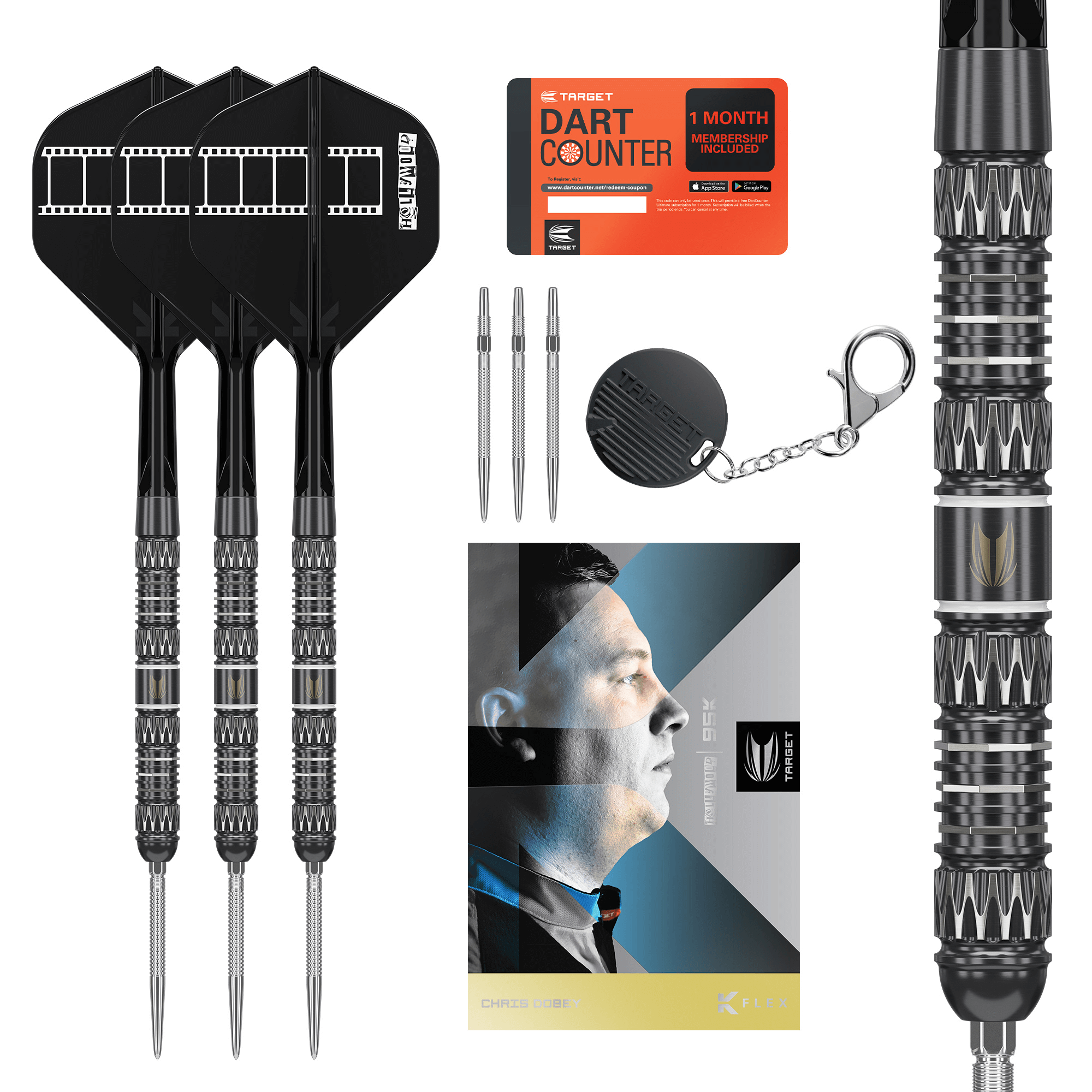 Target Chris Dobey 95K Swiss Point Steeldarts Lieferumfang