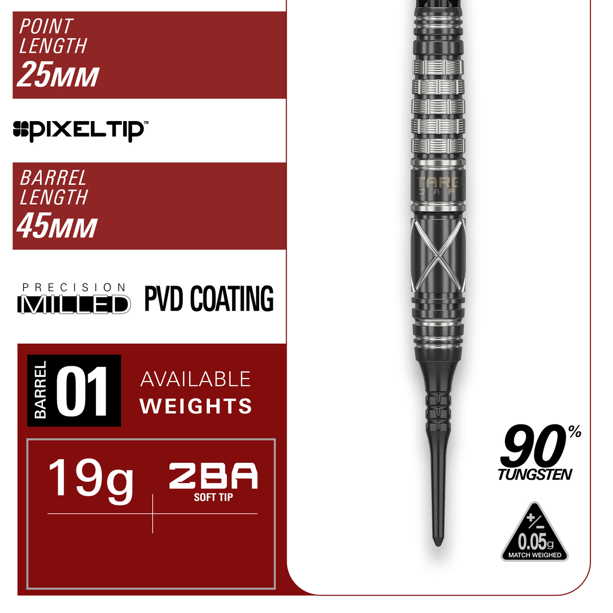 Target Japan Black Marque Chaos 2.0 Softdarts Maße Barrel und Point