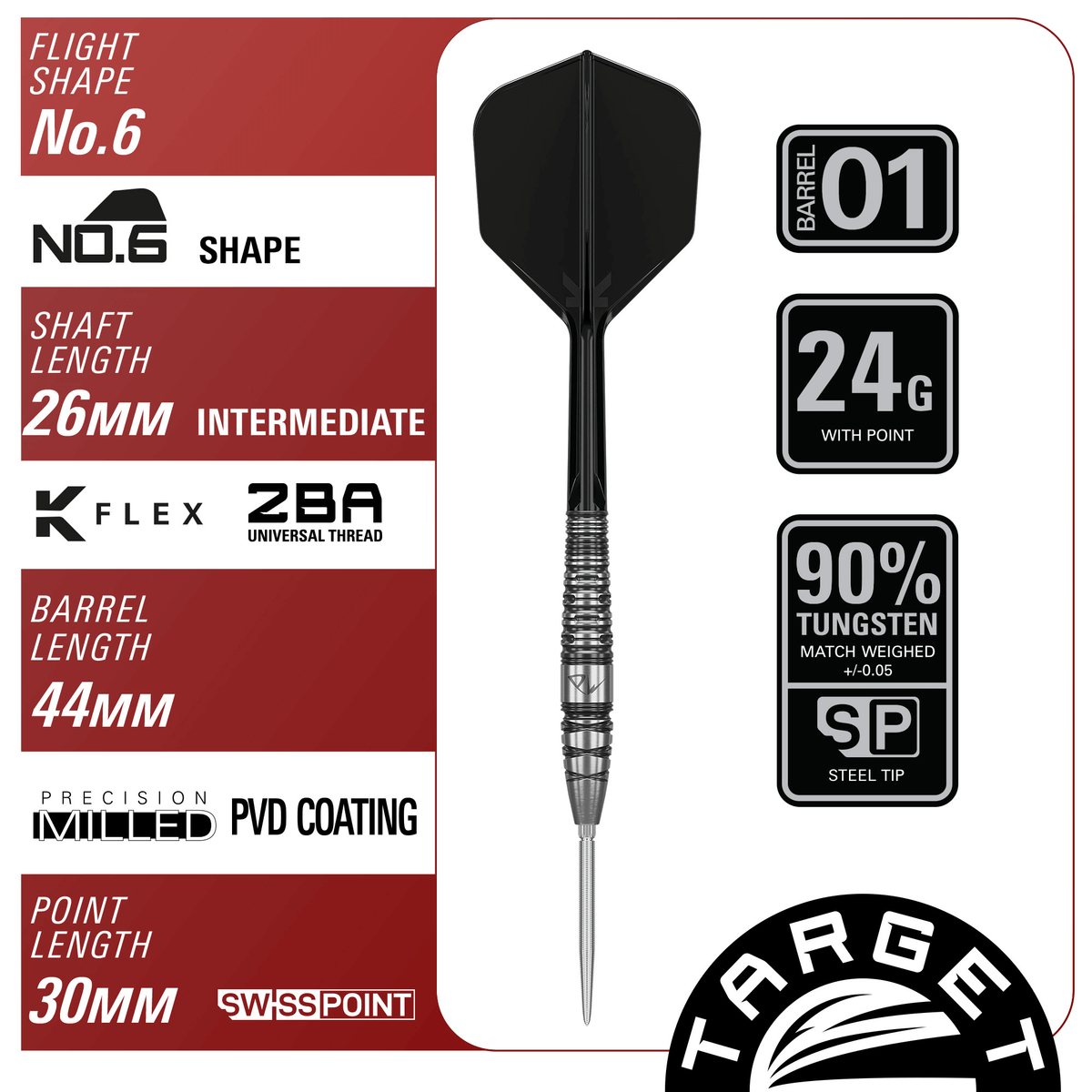 Target Japan Black Marque PW 2.0 Swiss Point Steeldarts Maße 24g