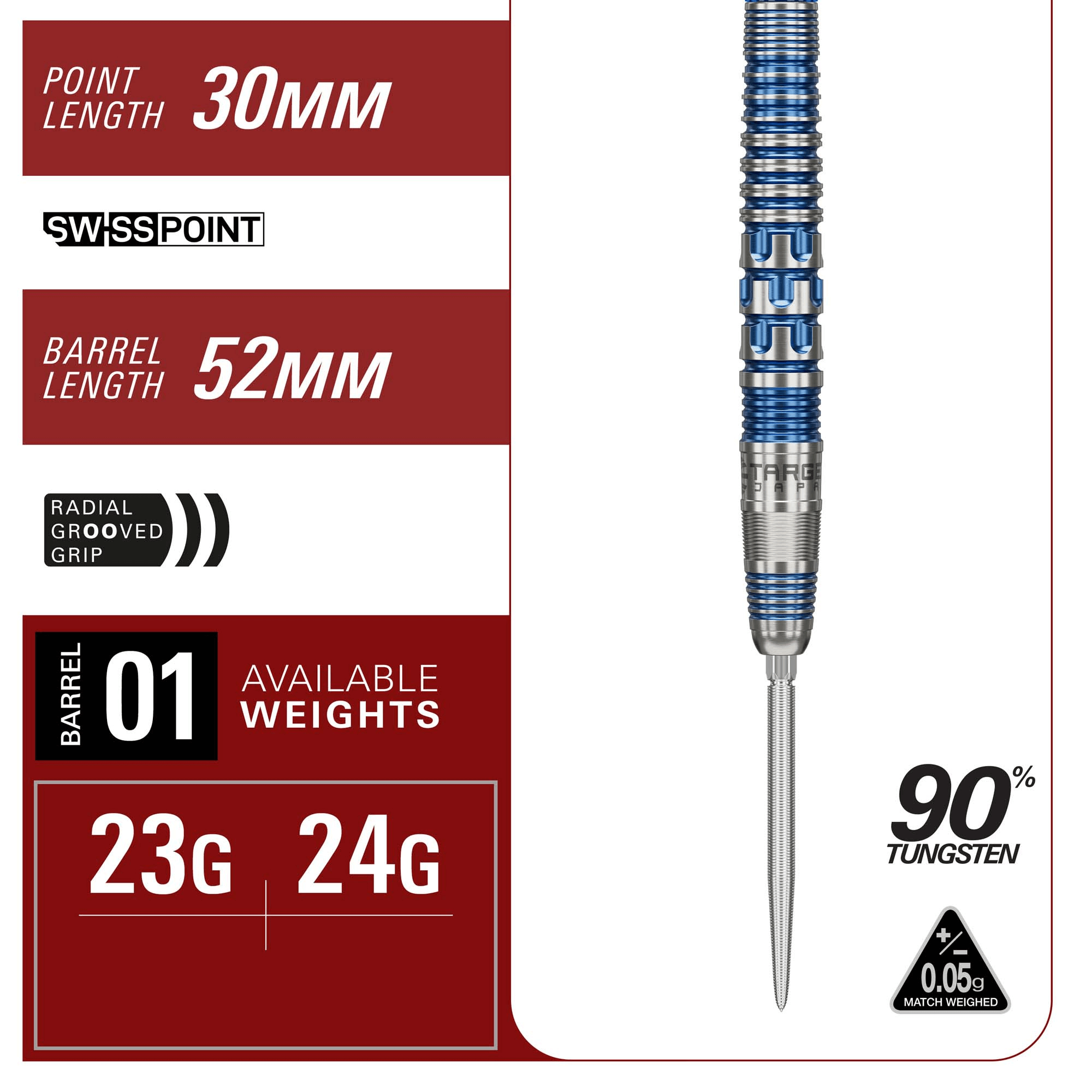 Target Japan Mizu Series 01 Swiss Point Steeldarts Maße Point und Barrel
