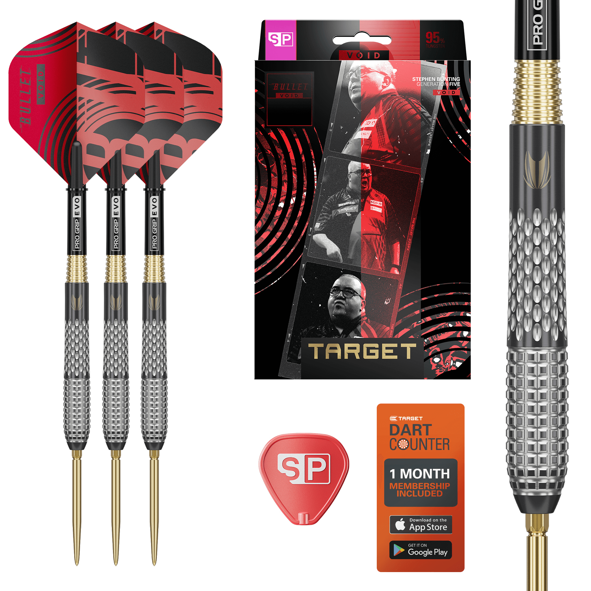 Target Stephen Bunting GEN 5 Void Swiss Point Steeldarts Lieferumfang