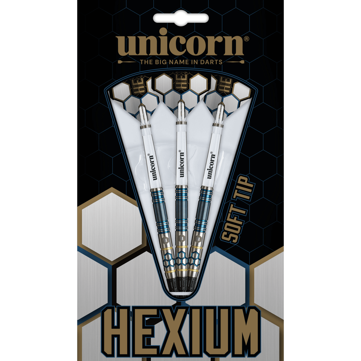 Unicorn Hexium 2 Blue & Gold Softdarts Verpackung