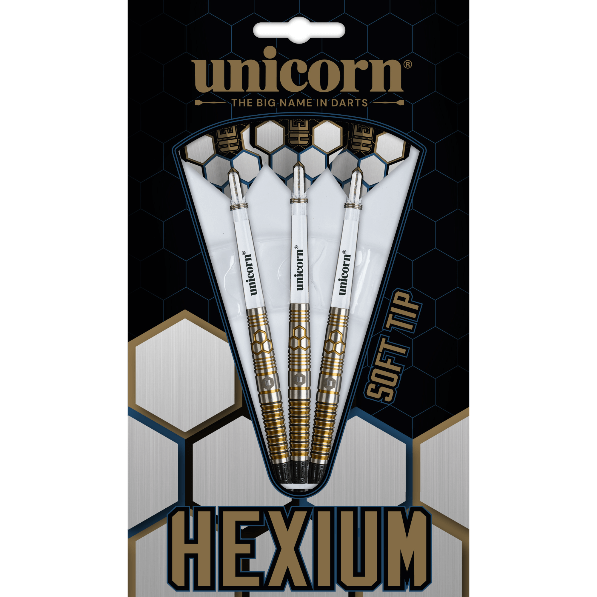 Unicorn Hexium 3 Gold & Black Softdarts Verpackung