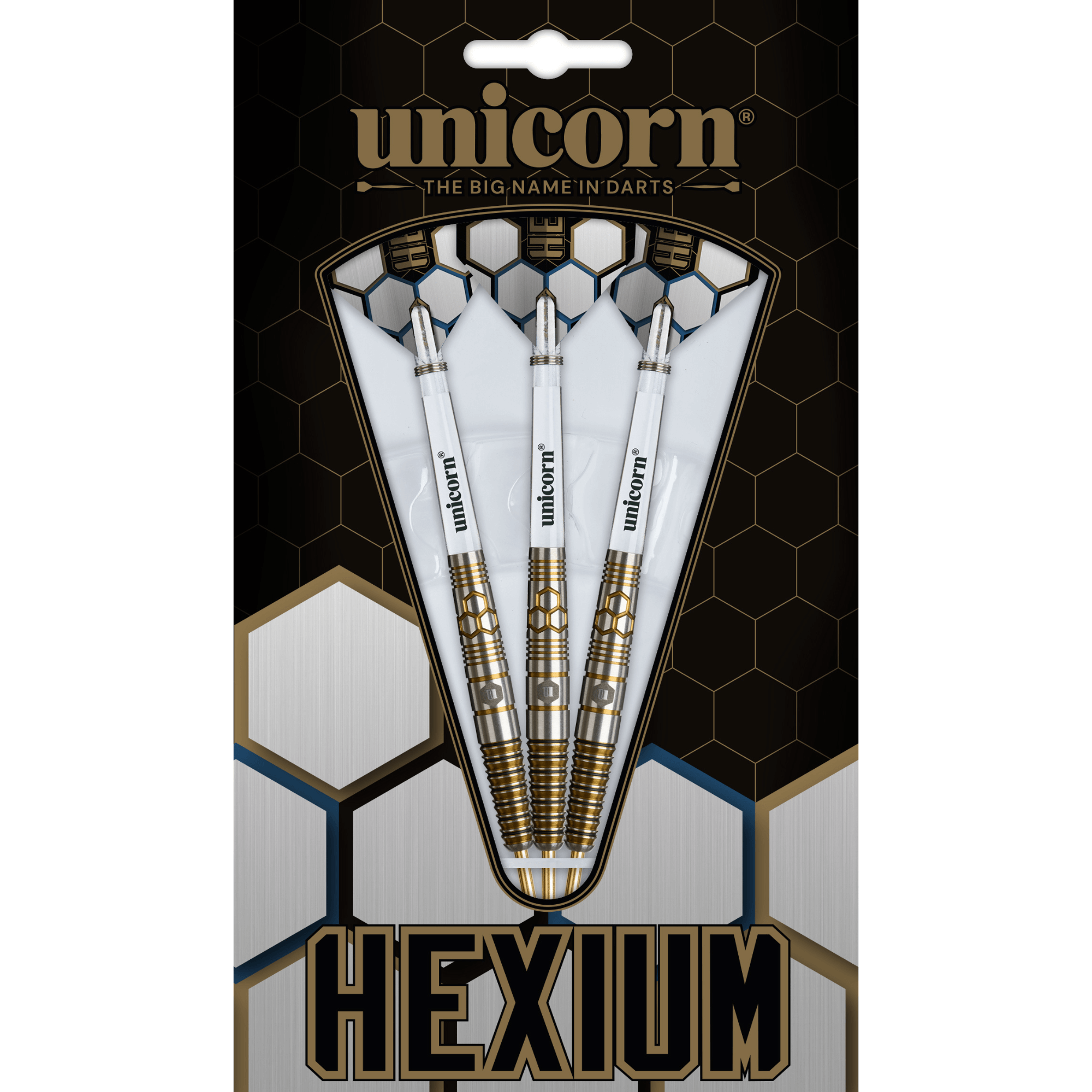 Unicorn Hexium 3 Gold & Black Steeldarts Verpackung