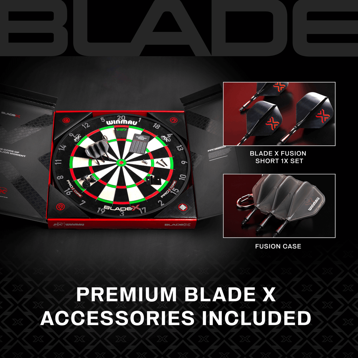 Winmau Blade X Pro Core Official PDC Dartboard Packungsinhalt
