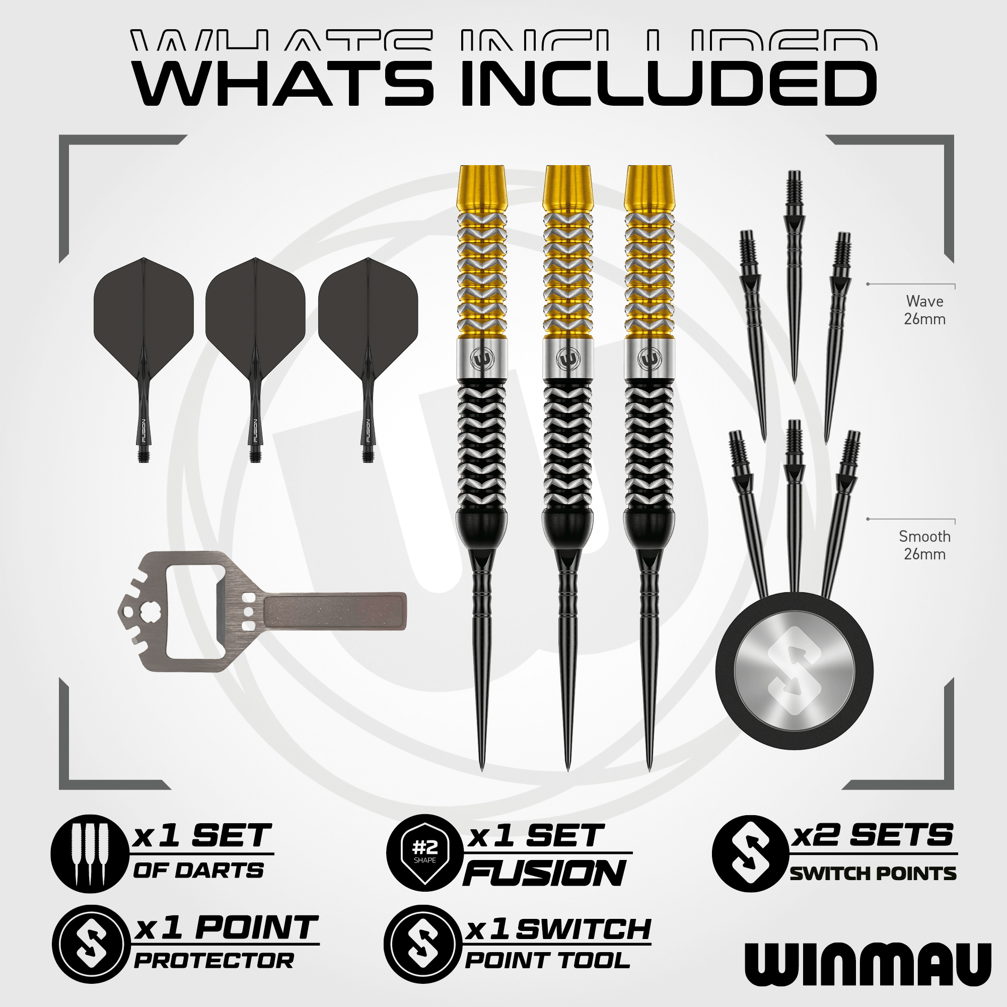 Winmau Exion Parallel Switch Point Steeldarts Packungsinhalt