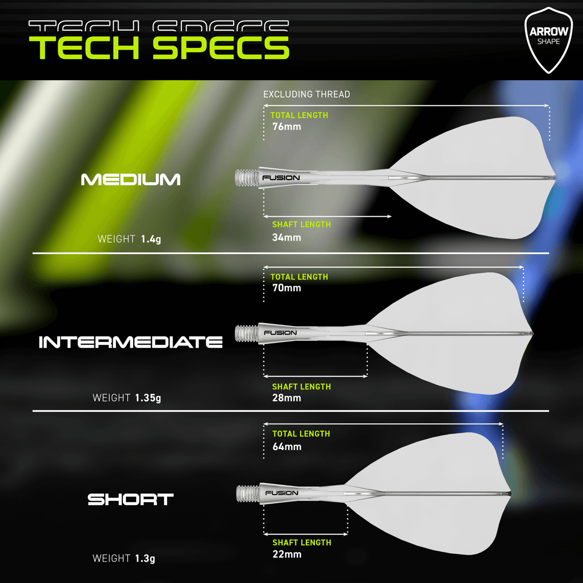 Winmau Fusion Integrated Flight System Arrow Neon Clear Größen