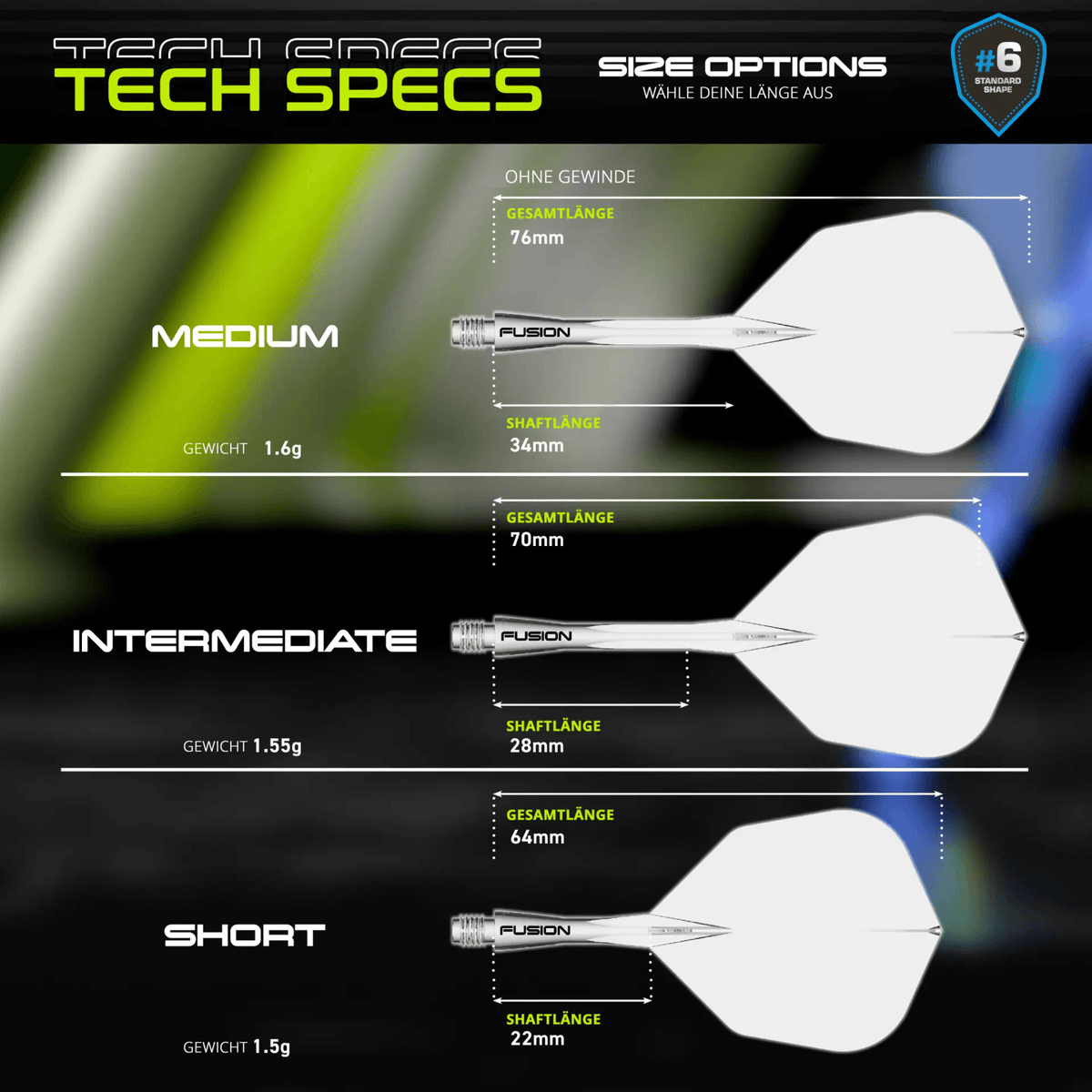 Winmau Fusion Integrated Flight System Small Clear Größen