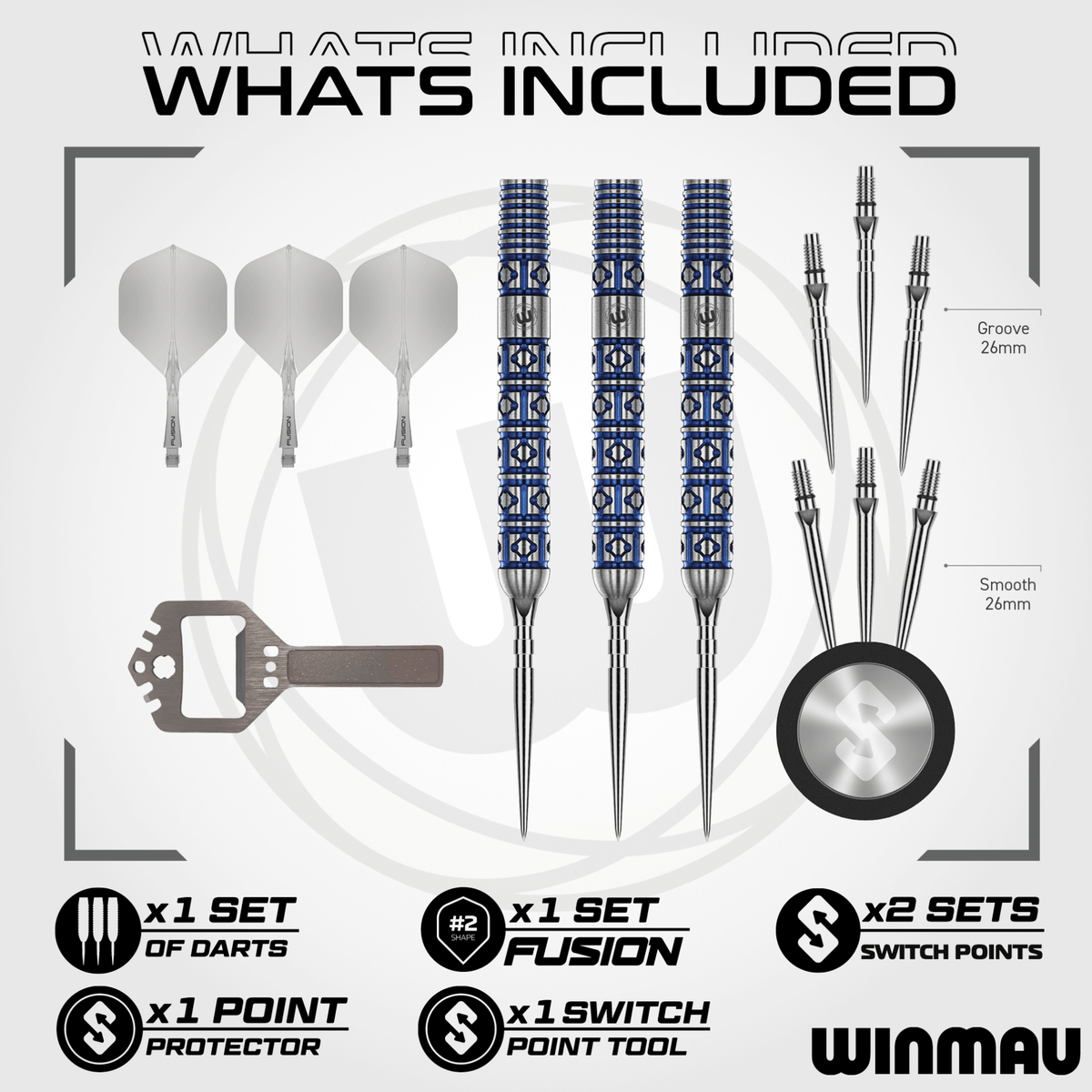 Winmau Lunaris Parallel Switch Point Steeldarts Packungsinhalt