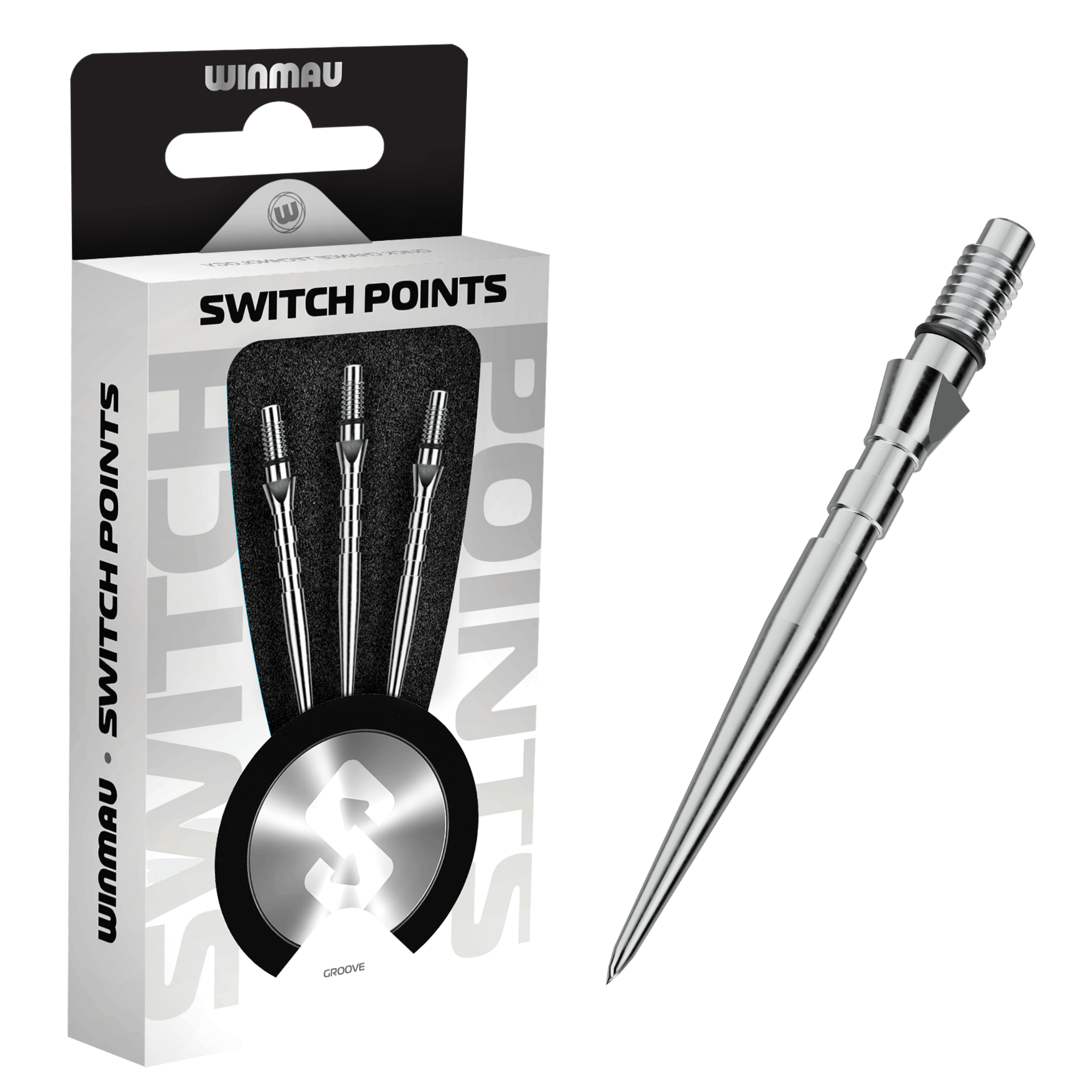Winmau Switch Point Groove Silver Effect Spitzen Verpackung